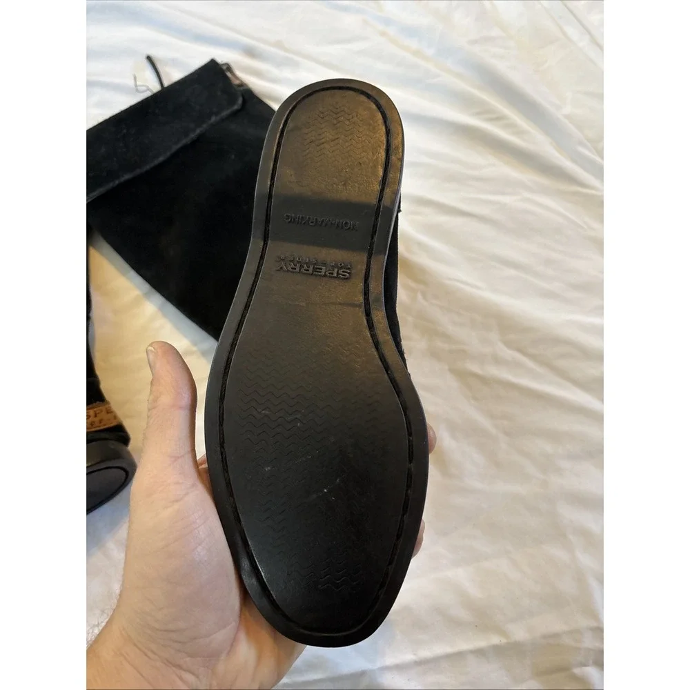 SPERRY TOP SIDER BLACK‎ LEATHER KNEE HIGH CUFFED SLOUCH BOOTS Women's Size 7 M